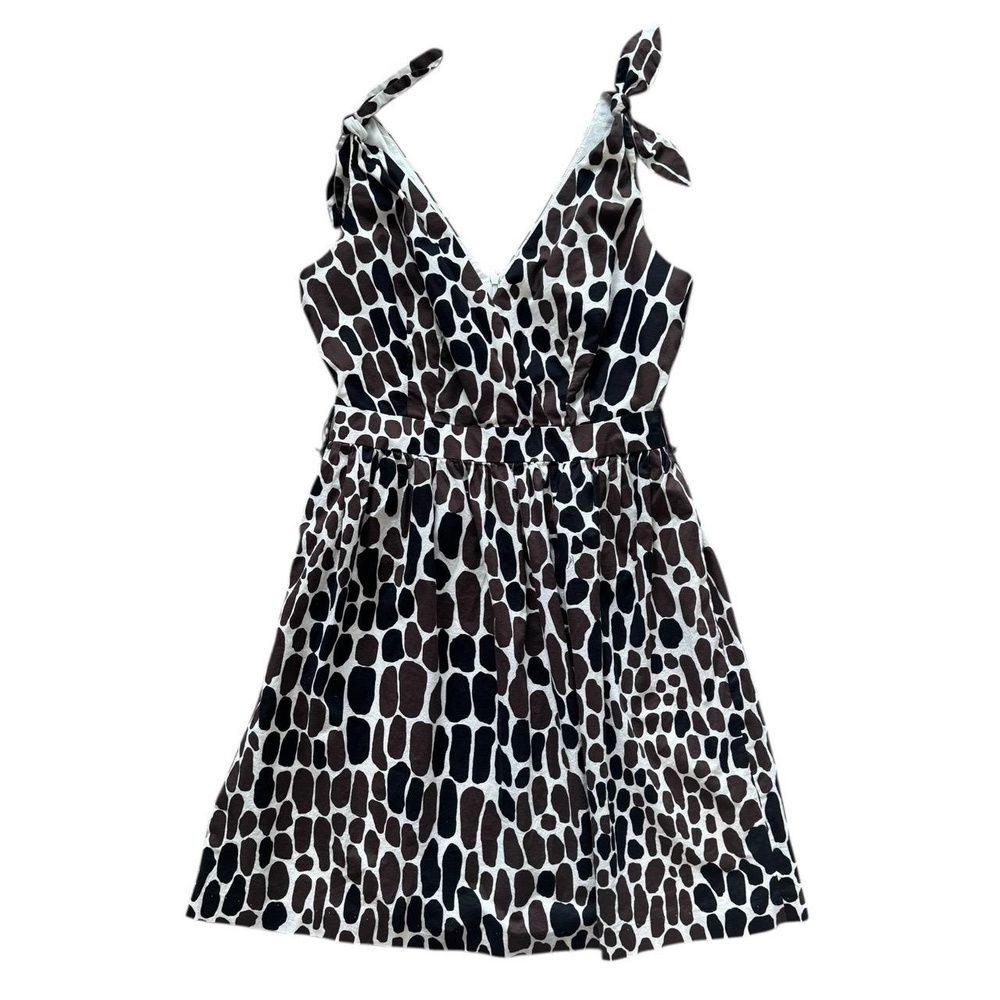 Trina Turk Womens Size 8 Brown White Giraffe Print Tie-Shoulder Mini Dress